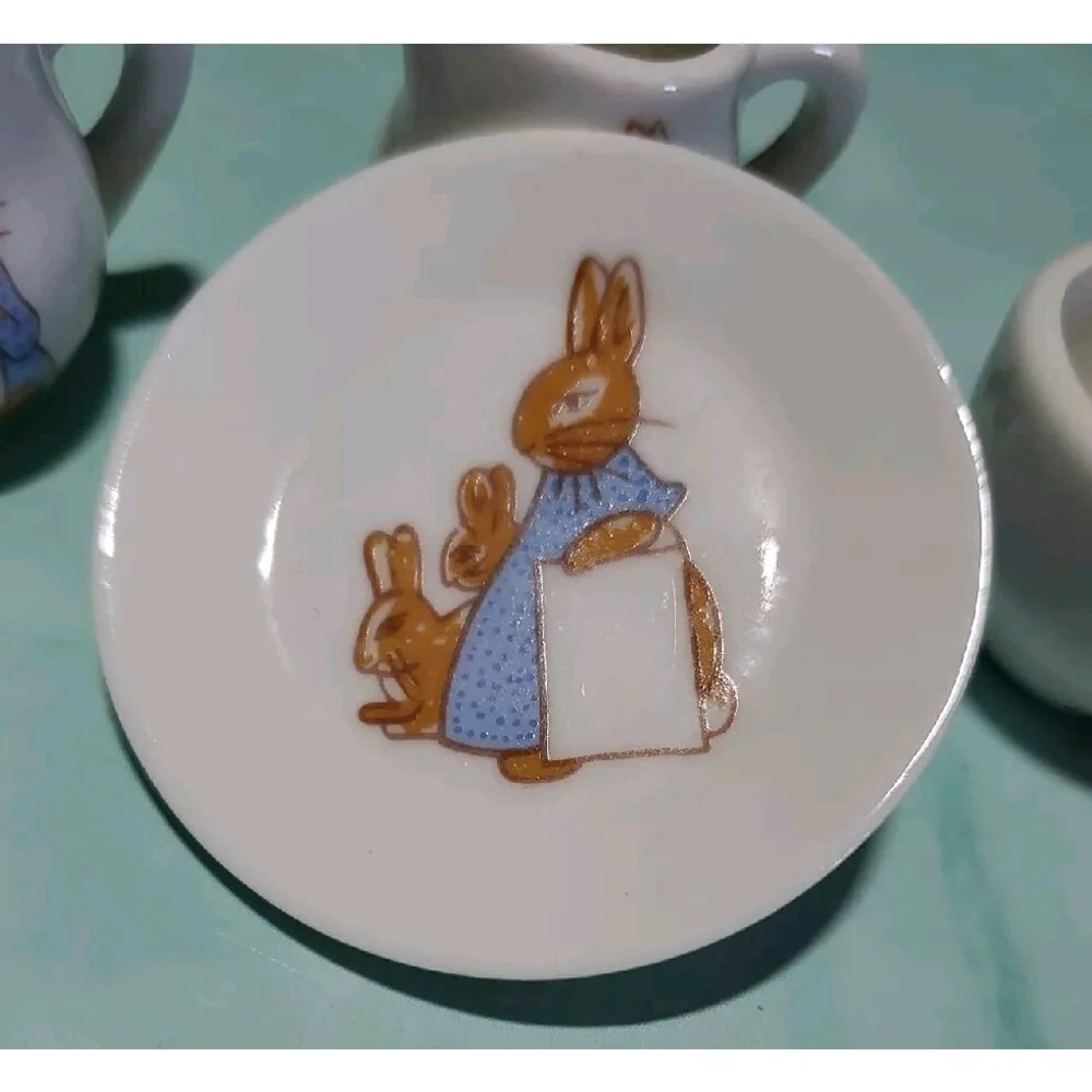 Porcelain Tea Set Miniature 1974 Rabbit Family Easter Taiwan Vintage 8 Piece